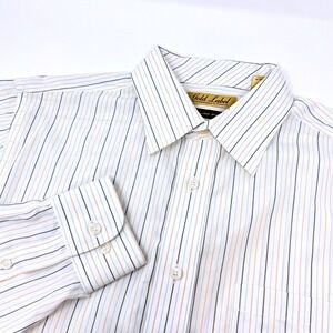 Roundtree & Yorke Gold Label Mens Slim Fit Pinstripe Dress Shirt White Blue L